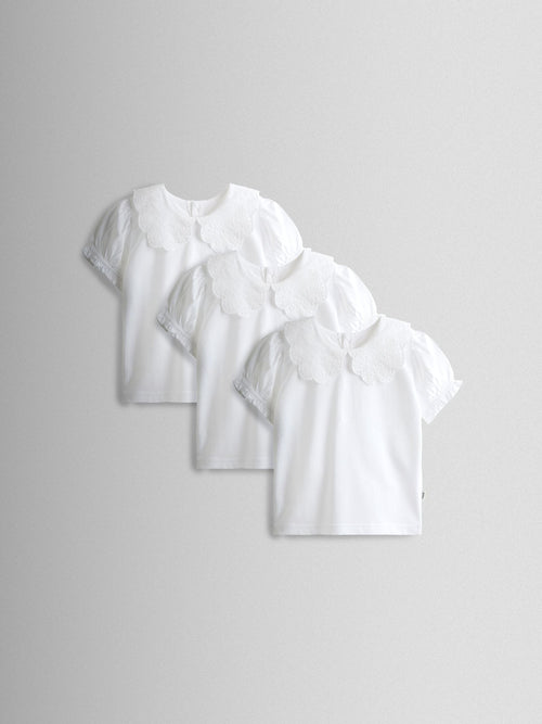 JoJo Maman Bébé White 3- Pack Broderie Collar T-shirt image 1