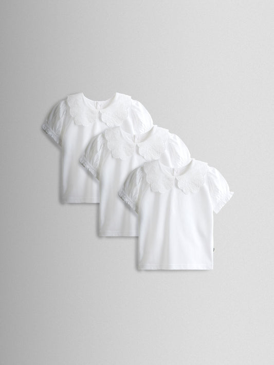 JoJo Maman Bébé White 3- Pack Broderie Collar T-shirt image 1