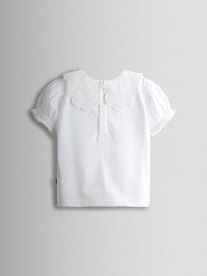 JoJo Maman Bébé White 3- Pack Broderie Collar T-shirt image 4