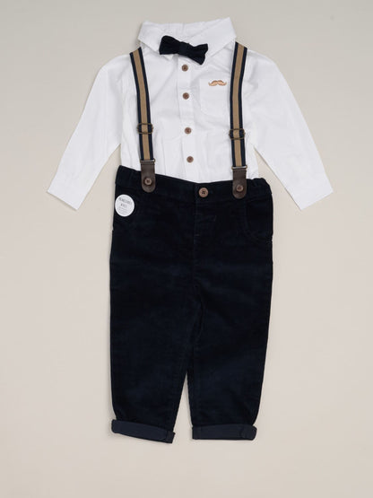 Little Gent Blue Corduroy Bow Tie Mock Shirt And Trousers With Braces Outfit Set image 1