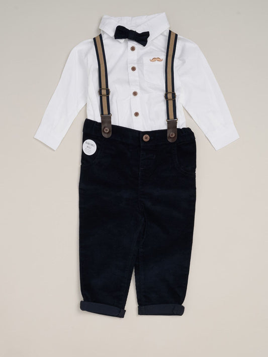 Little Gent Blue Corduroy Bow Tie Mock Shirt And Trousers With Braces Outfit Set image 1