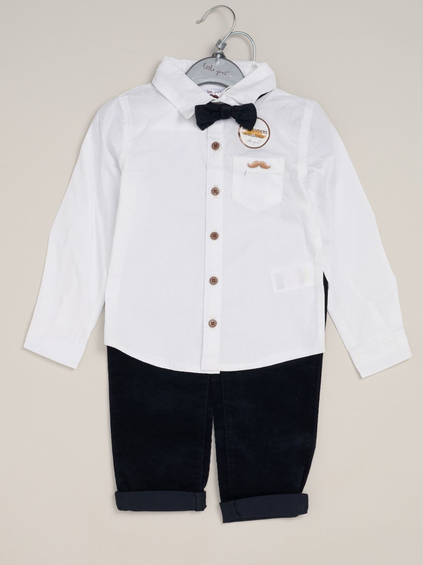 Little Gent Blue Corduroy Bow Tie Mock Shirt And Trousers With Braces Outfit Set image 2