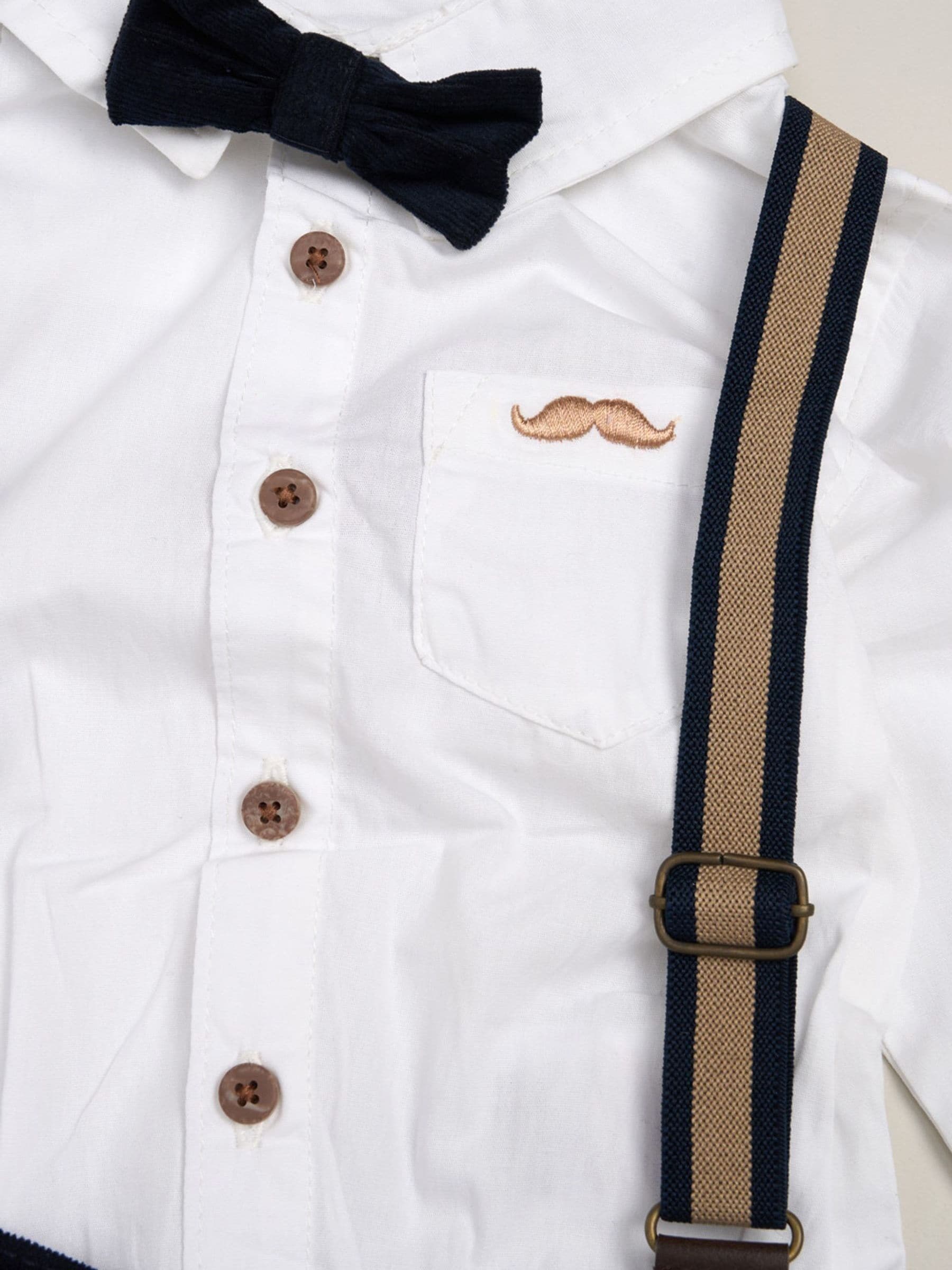 Little Gent Blue Corduroy Bow Tie Mock Shirt And Trousers With Braces Outfit Set image 3