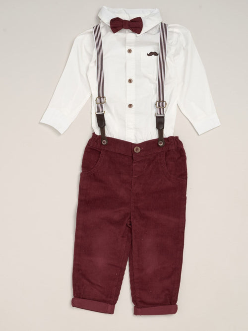 Dsiney Kidz - Little Gent Red Corduroy Bow Tie Mock Shirt And Trousers With Braces Outfit Set image 1