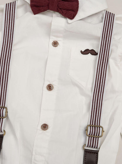 Little Gent Red Corduroy Bow Tie Mock Shirt And Trousers With Braces Outfit Set image 3