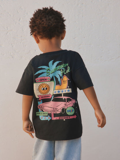 Black Retro Motel Oversized Short Sleeve Back Print T-Shirt (3mths-7yrs) image 1
