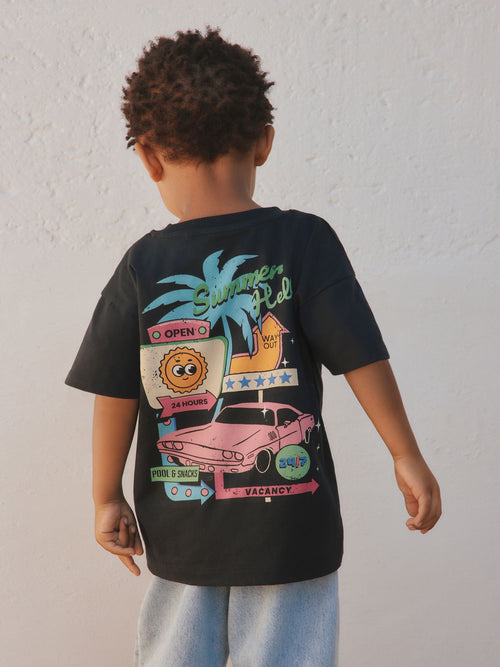 Black Retro Motel Oversized Short Sleeve Back Print T-Shirt (3mths-7yrs) image 1