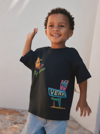 Black Retro Motel Oversized Short Sleeve Back Print T-Shirt (3mths-7yrs) image 2