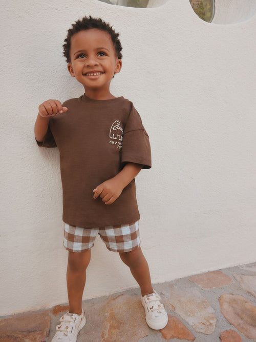 Chocolate Brown Dinosaur Club Oversized Short Sleeve Back Print T-Shirt (3mths-7yrs) image 1