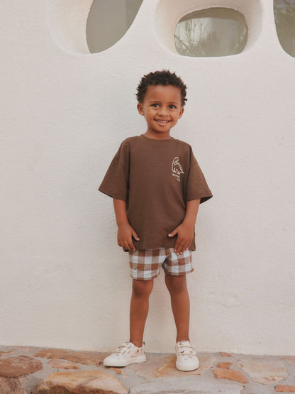 Chocolate Brown Dinosaur Club Oversized Short Sleeve Back Print T-Shirt (3mths-7yrs) image 3