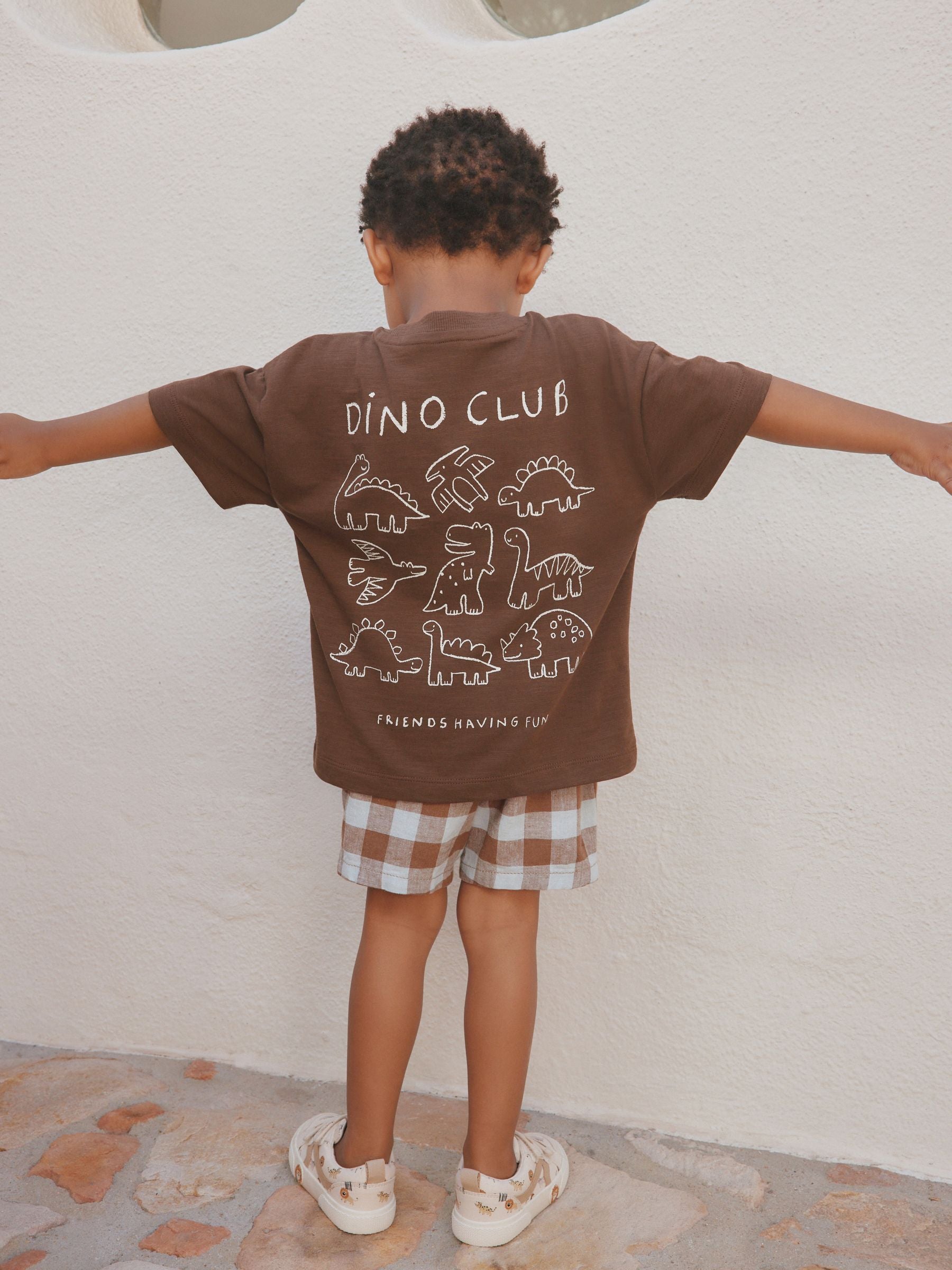 Chocolate Brown Dinosaur Club Oversized Short Sleeve Back Print T-Shirt (3mths-7yrs) image 5