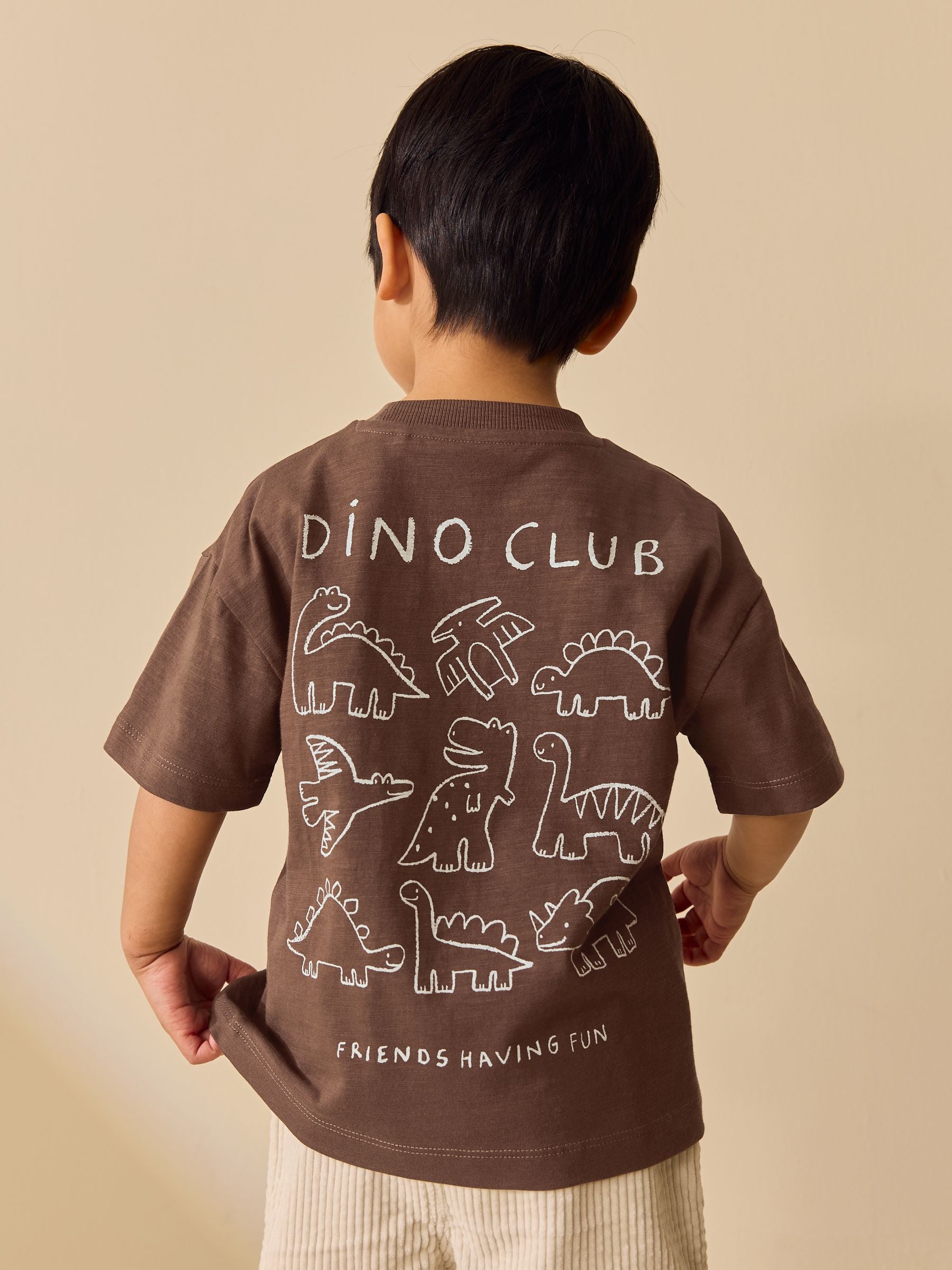 Chocolate Brown Dinosaur Club Oversized Short Sleeve Back Print T-Shirt (3mths-7yrs) image 7
