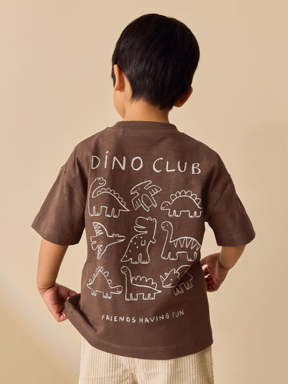 Chocolate Brown Dinosaur Club Oversized Short Sleeve Back Print T-Shirt (3mths-7yrs) image 7