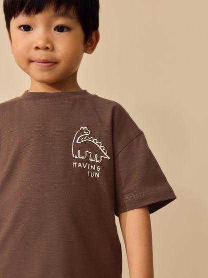 Chocolate Brown Dinosaur Club Oversized Short Sleeve Back Print T-Shirt (3mths-7yrs) image 9