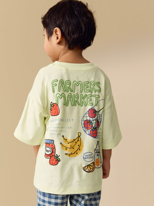 Light Yellow Farmers Market Oversized Short Sleeve Back Print T-Shirt (3mths-7yrs) image 1