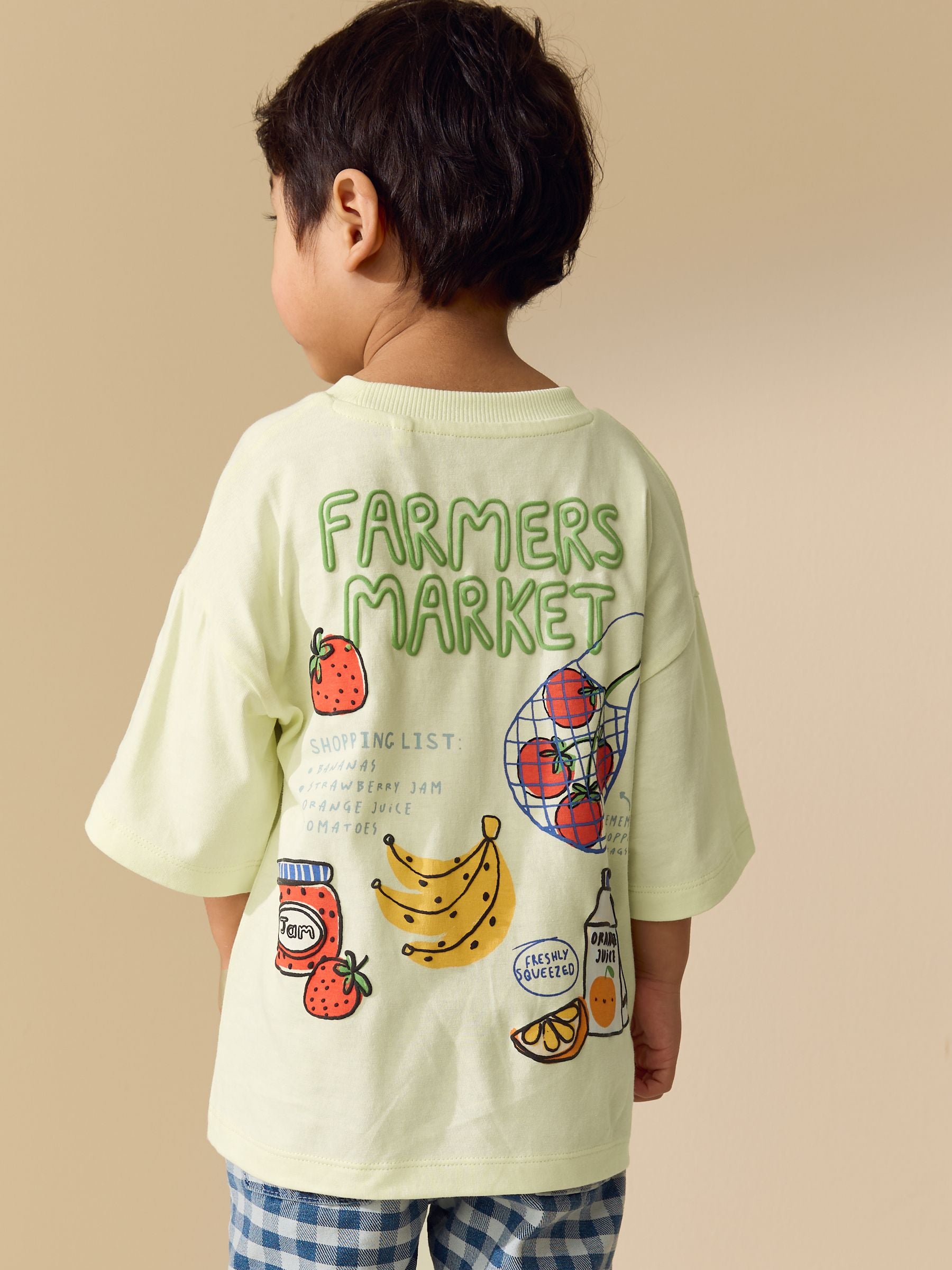 Light Yellow Farmers Market Oversized Short Sleeve Back Print T-Shirt (3mths-7yrs) image 1