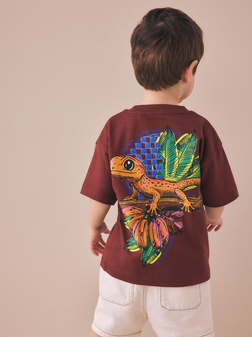 Burgundy Red Gecko Short Sleeve Back Print T-Shirt (3mths-7yrs) image 1