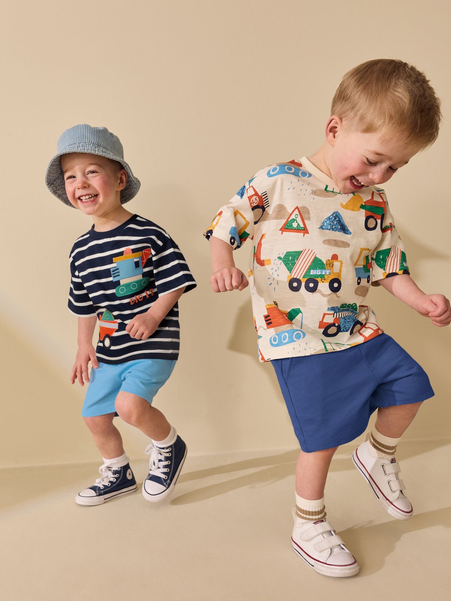 Blue/White Digger Short Sleeve T-Shirt and Shorts Set 2 Pack (3mths-7yrs) image 1