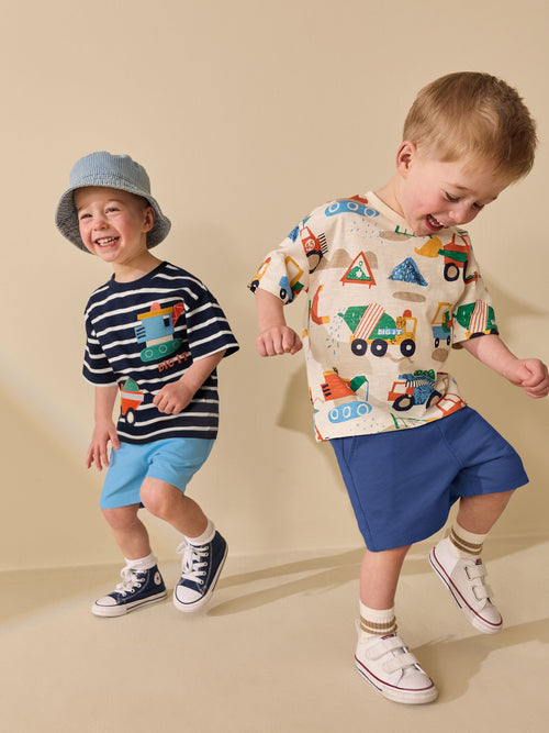 Dsiney Kidz - Blue/White Digger Short Sleeve T-Shirt and Shorts Set 2 Pack (3mths-7yrs) image 1