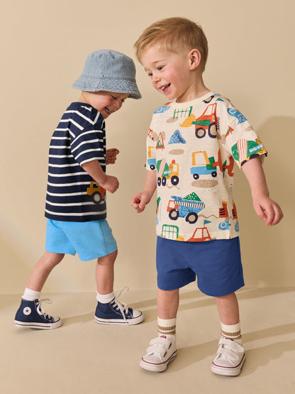 Blue/White Digger Short Sleeve T-Shirt and Shorts Set 2 Pack (3mths-7yrs) image 4
