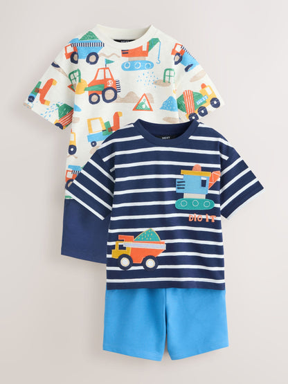 Blue/White Digger Short Sleeve T-Shirt and Shorts Set 2 Pack (3mths-7yrs) image 5
