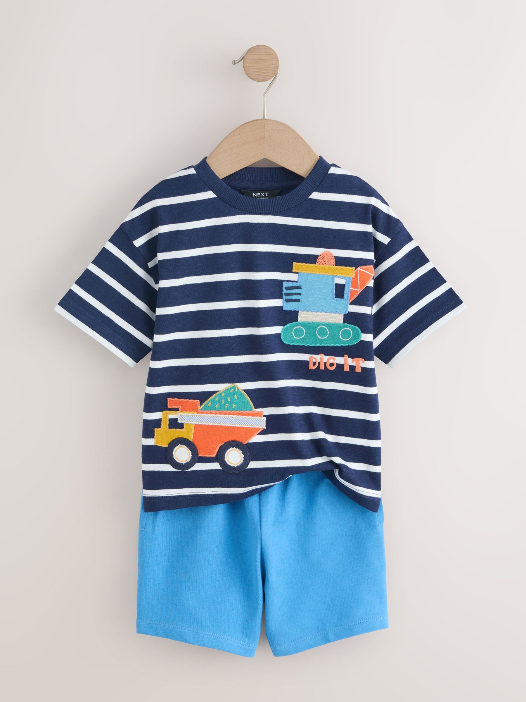 Blue/White Digger Short Sleeve T-Shirt and Shorts Set 2 Pack (3mths-7yrs) image 7