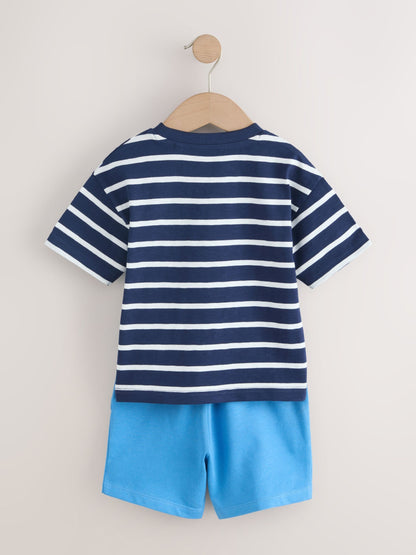Blue/White Digger Short Sleeve T-Shirt and Shorts Set 2 Pack (3mths-7yrs) image 8