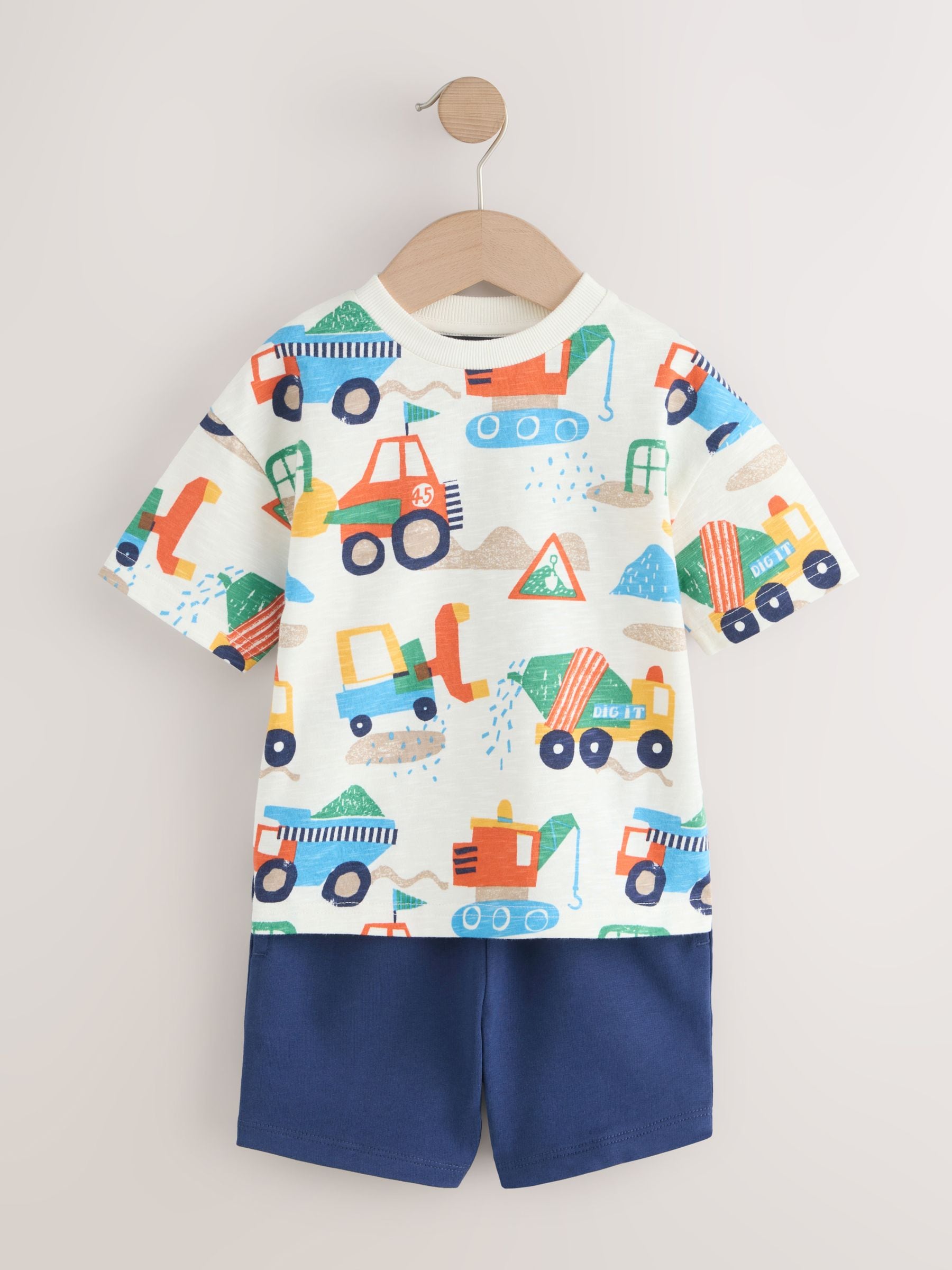 Blue/White Digger Short Sleeve T-Shirt and Shorts Set 2 Pack (3mths-7yrs) image 9