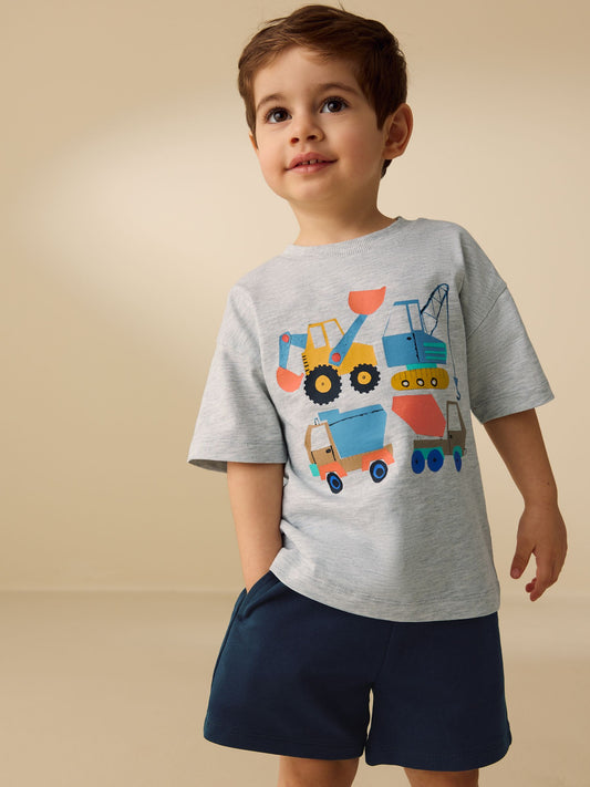 Grey Marl Digger Short Sleeve T-Shirt and Shorts Set (3mths-7yrs) image 1
