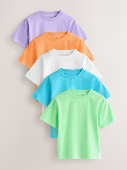 White/Blue/Orange/Green/Purple Acid Wash Relaxed Fit Short Sleeve T-Shirts 5 Pack (3mths-7yrs) image 1