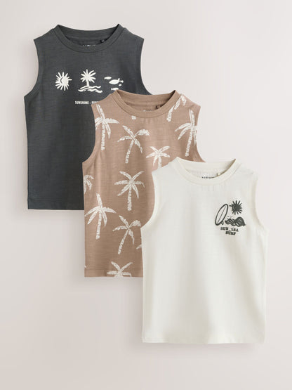 Black Palm Trees Graphic Vests 3 Pack (3mths-7yrs) image 1