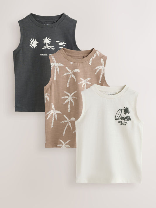 Black Palm Trees Graphic Vests 3 Pack (3mths-7yrs) image 1