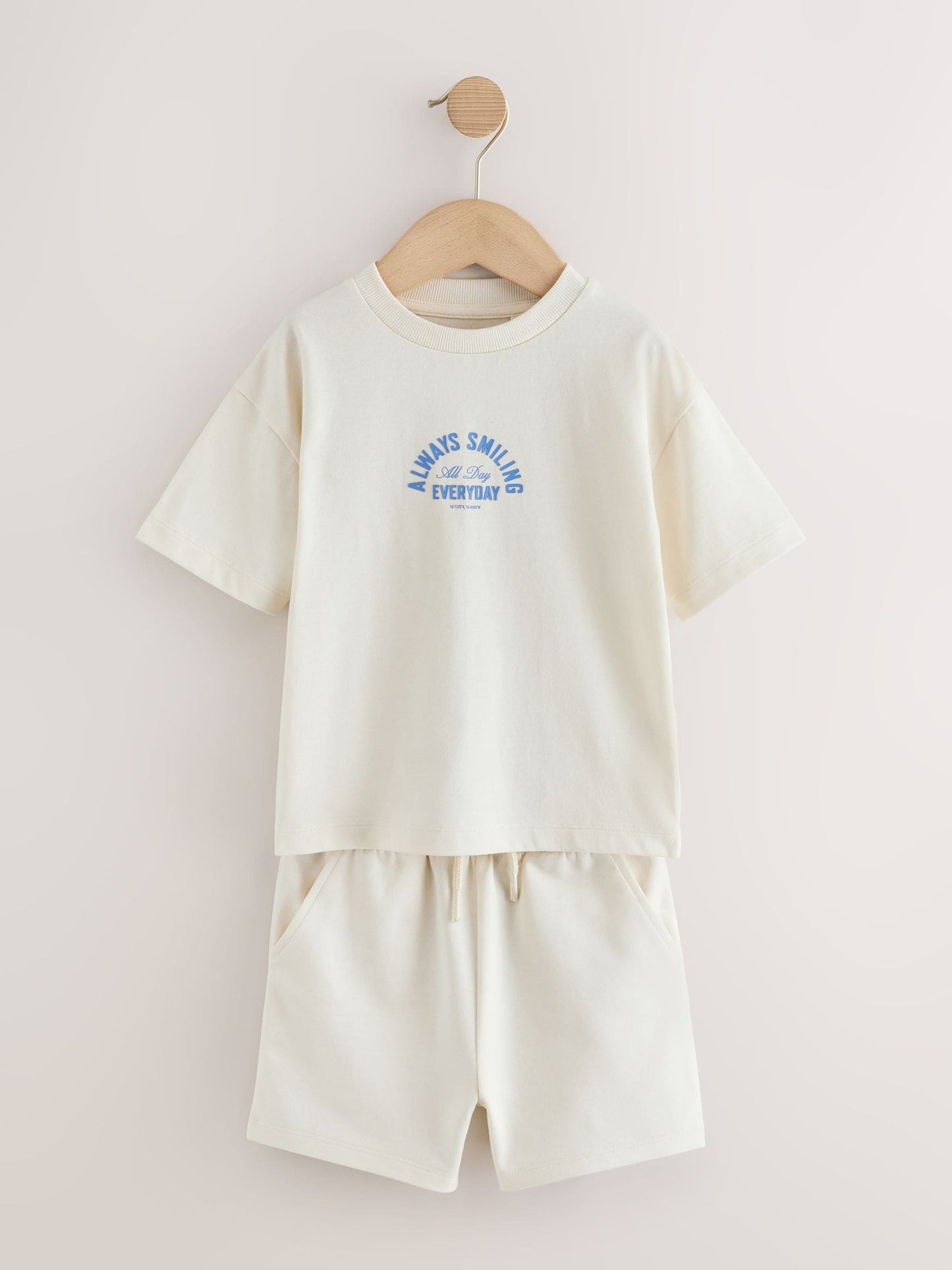 Green/Grey/Ecru Slogan Short Sleeve T-Shirt and Shorts Set 3 Pack (3mths-7yrs) image 2