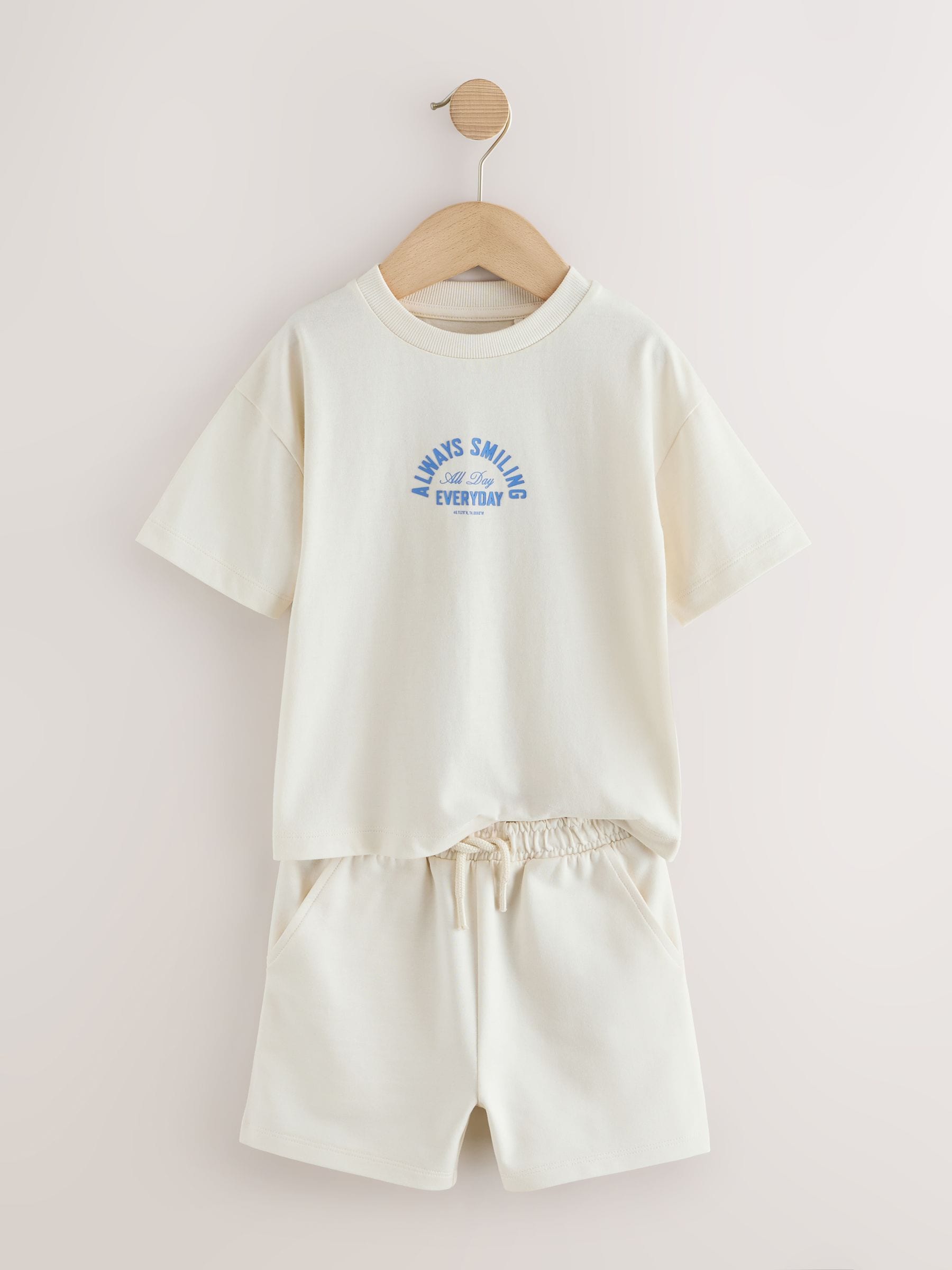 Green/Grey/Ecru Slogan Short Sleeve T-Shirt and Shorts Set 3 Pack (3mths-7yrs) image 3