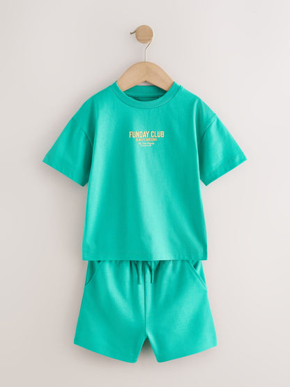 Green/Grey/Ecru Slogan Short Sleeve T-Shirt and Shorts Set 3 Pack (3mths-7yrs) image 4