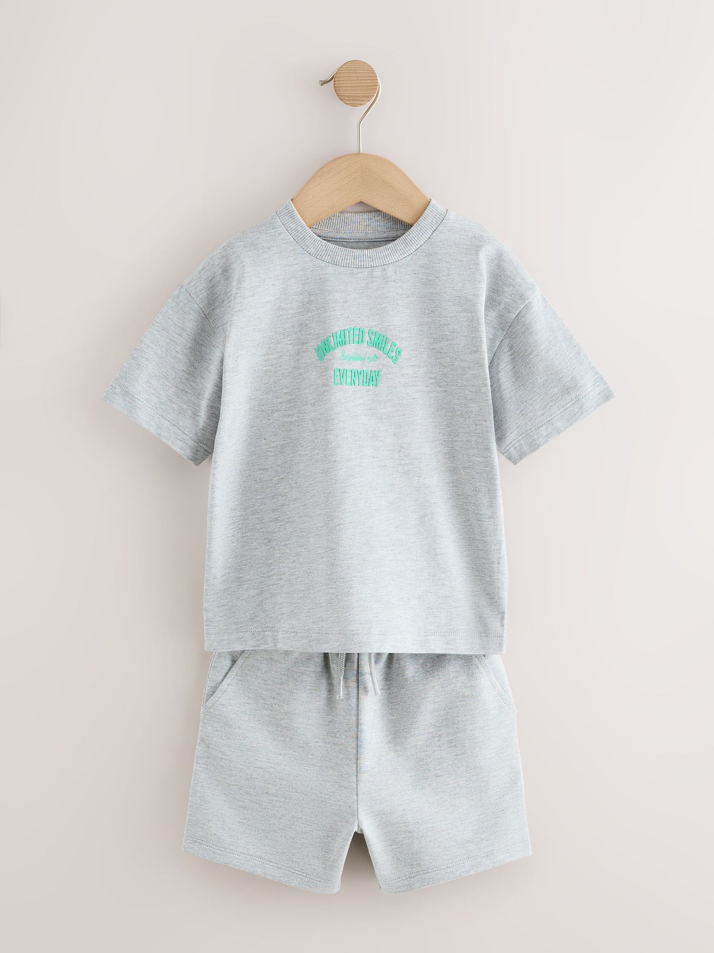 Green/Grey/Ecru Slogan Short Sleeve T-Shirt and Shorts Set 3 Pack (3mths-7yrs) image 5