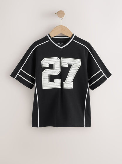 Dsiney Kidz - Black/White Varsity Short Sleeve T-Shirt (3-16yrs) image 1