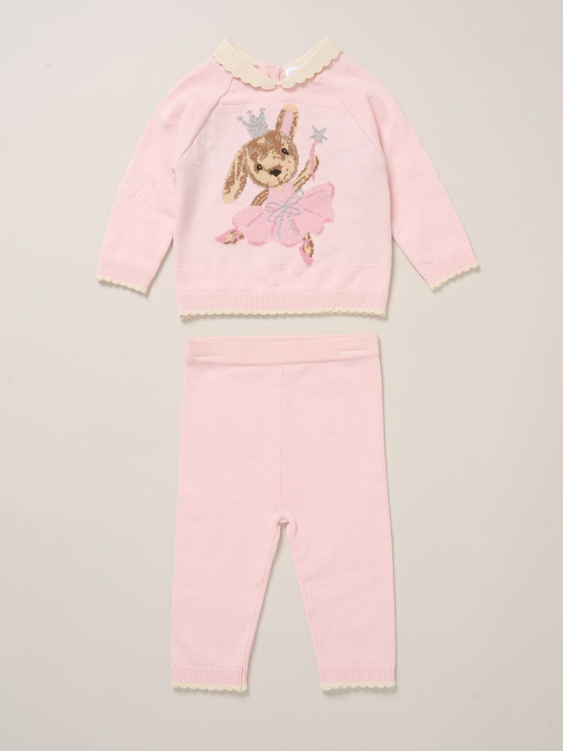 Rock-A-Bye Baby Boutique Light Pink True Knit Bear Jumper And Trousers Outfit Set image 1