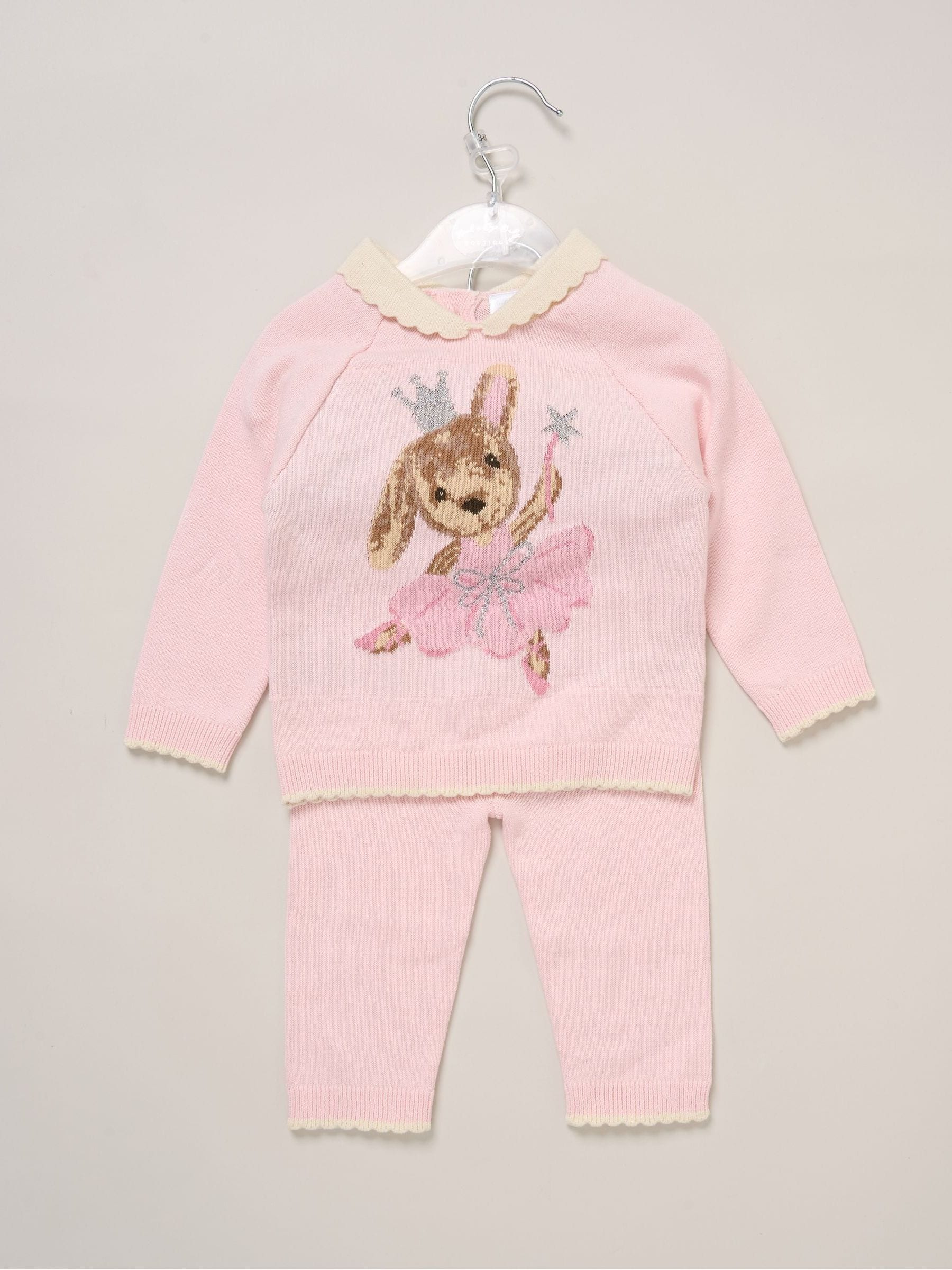 Rock-A-Bye Baby Boutique Light Pink True Knit Bear Jumper And Trousers Outfit Set image 4