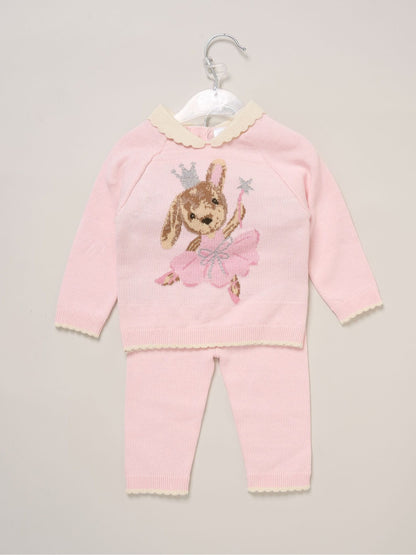Rock-A-Bye Baby Boutique Light Pink True Knit Bear Jumper And Trousers Outfit Set image 4