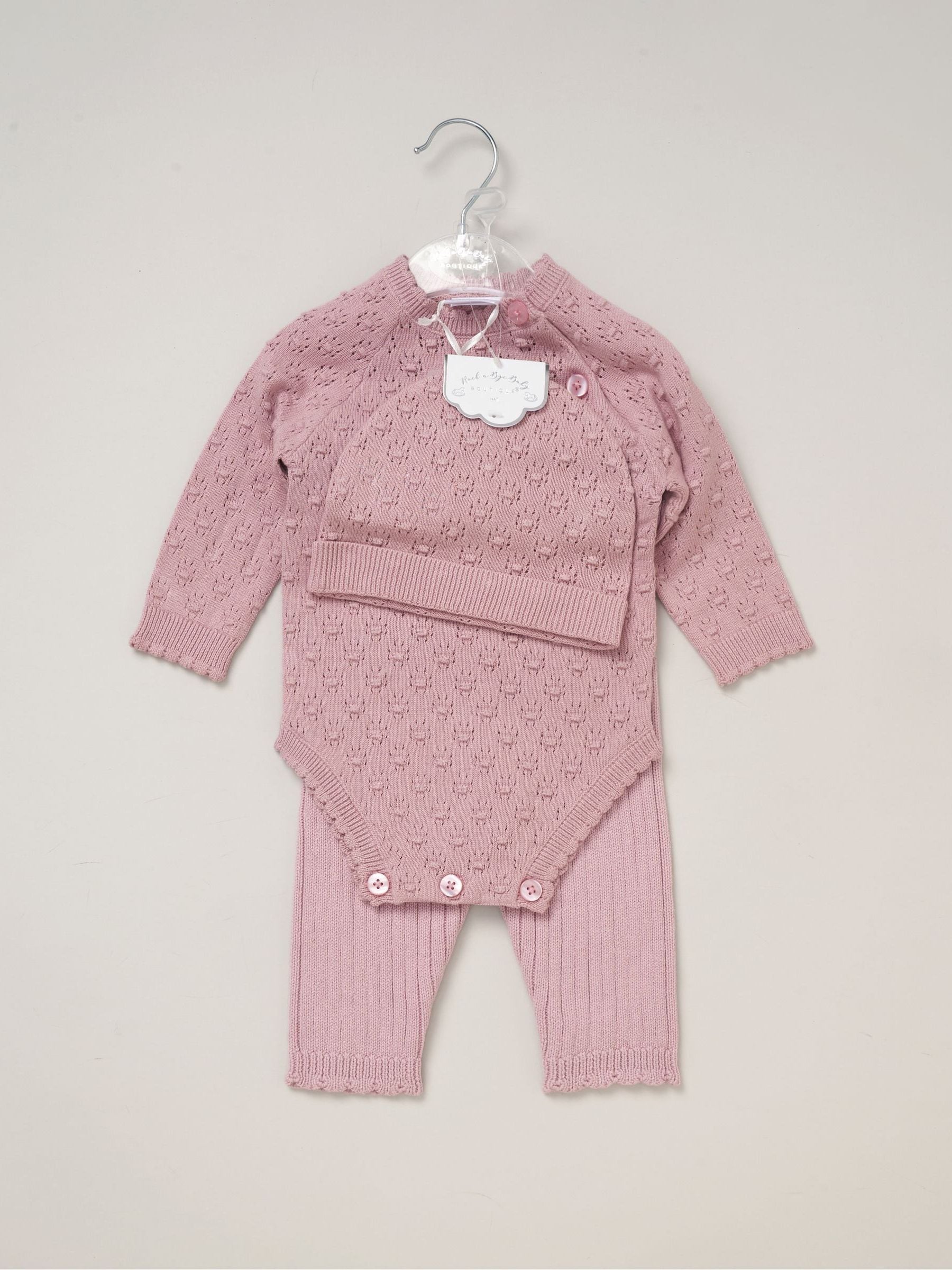 Rock-A-Bye Baby Boutique Pink Baby Knit Bodysuits Leggings And Hats Set 3-Piece image 2