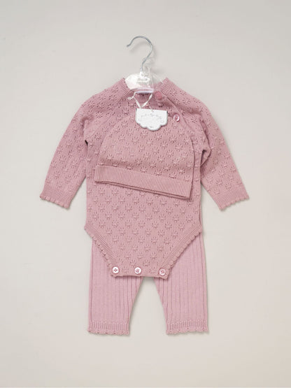 Rock-A-Bye Baby Boutique Pink Baby Knit Bodysuits Leggings And Hats Set 3-Piece image 2