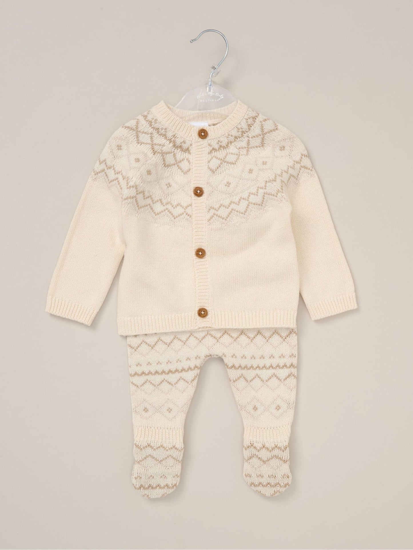 Rock-A-Bye Baby Boutique White True Knit Fairisle Pattern Cardigan And Footed Trousers Outfit Set image 2