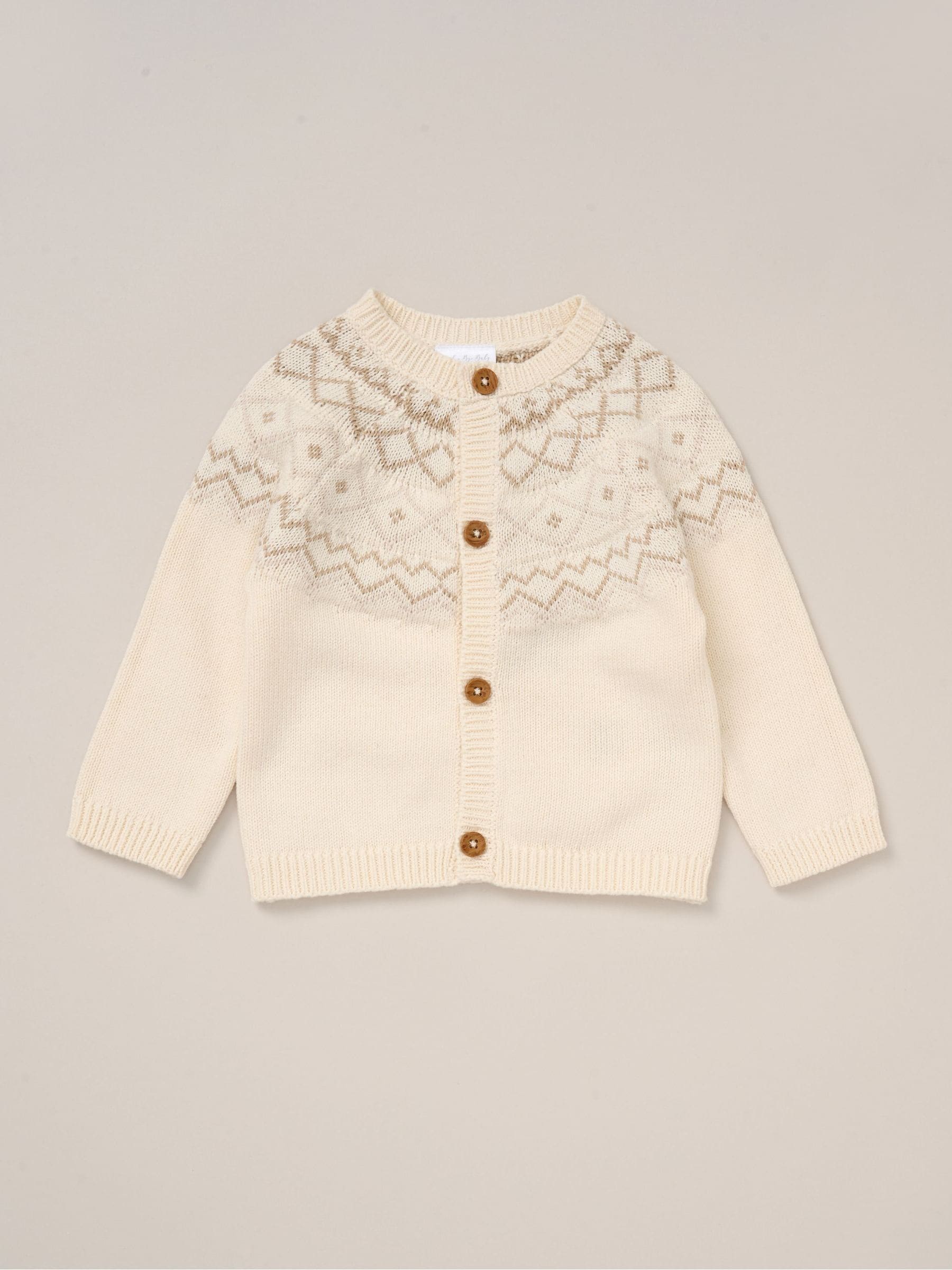 Rock-A-Bye Baby Boutique White True Knit Fairisle Pattern Cardigan And Footed Trousers Outfit Set image 3