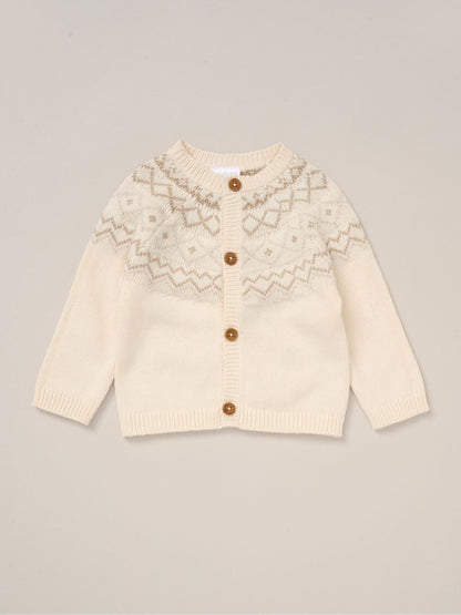 Rock-A-Bye Baby Boutique White True Knit Fairisle Pattern Cardigan And Footed Trousers Outfit Set image 3