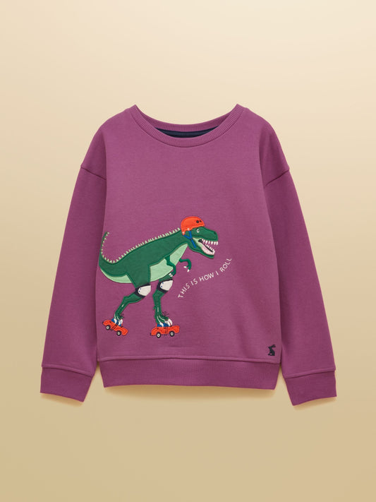 Joules Kids' Purple Dino Crew Neck Sweatshirt - image 1