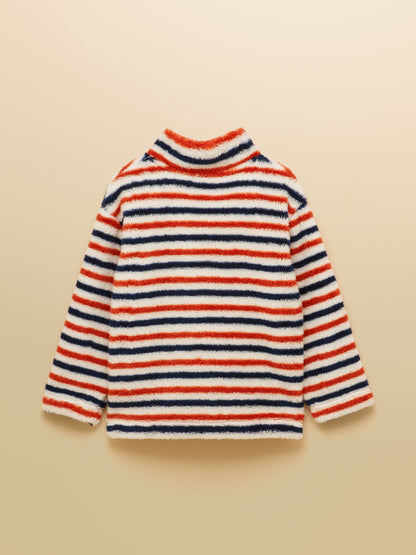 Joules Blue/Orange Boys' Stripe Quarter Zip Fleece - image 2