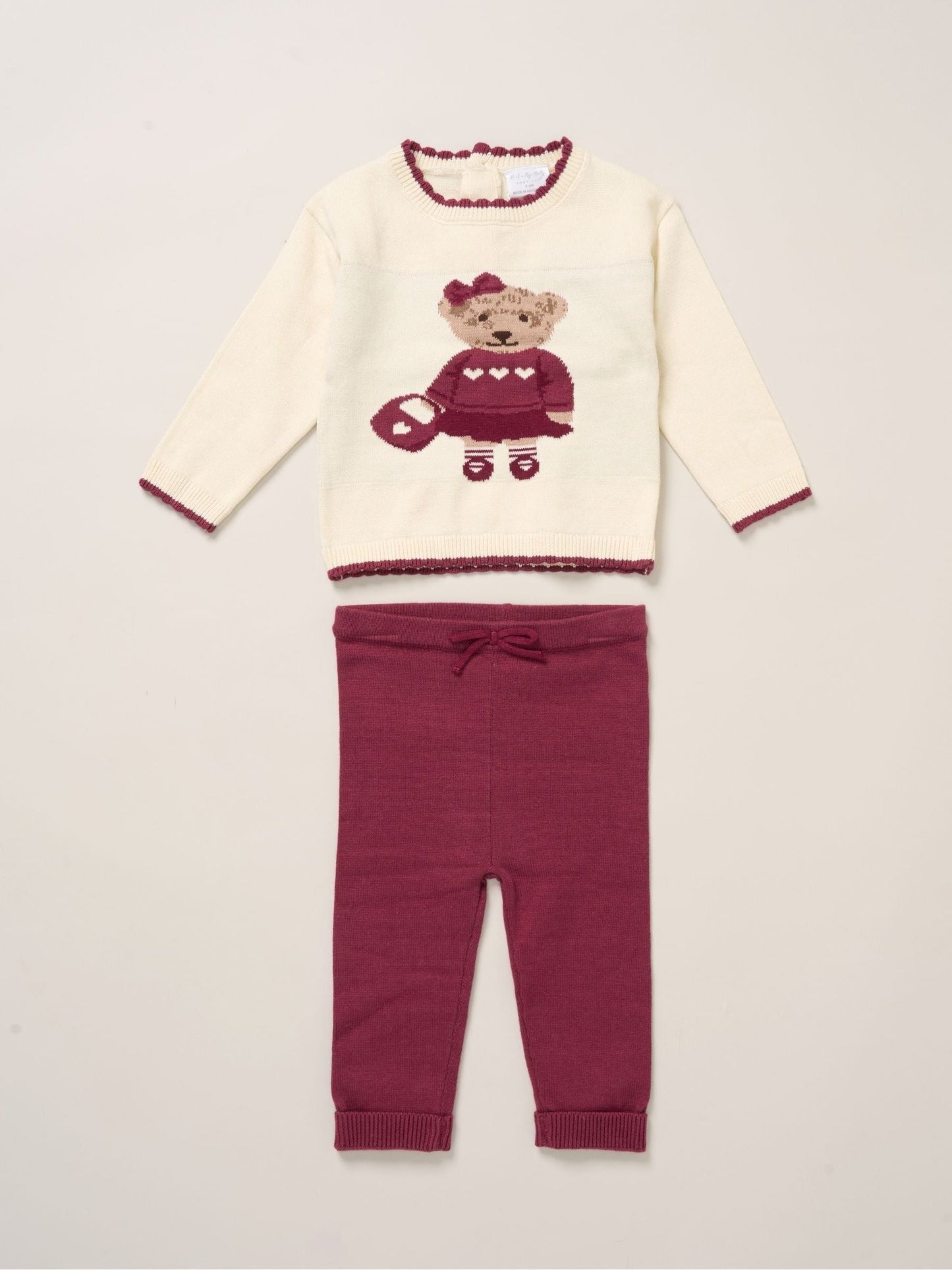 Rock-A-Bye Baby Boutique Red True Knit Cowboy Bear Jumper And Trousers Outfit Set image 1