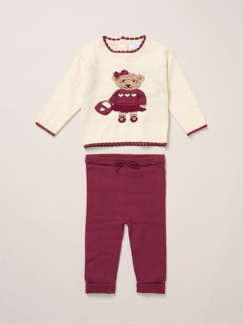 Rock-A-Bye Baby Boutique Red True Knit Cowboy Bear Jumper And Trousers Outfit Set image 1