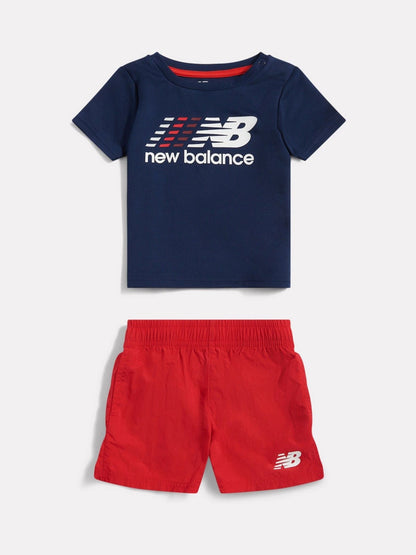 New Balance Blue/Red Contrast Athletic T-Shirt & Shorts Set image 1